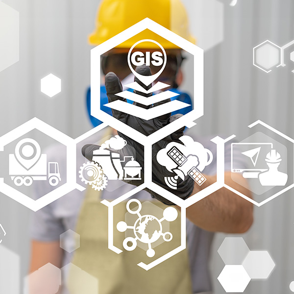GIS Graphic in front of a person wearing a yellow hard hat