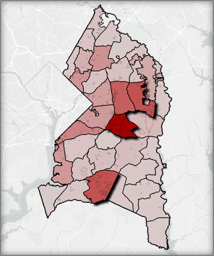 Prince George's County Development Pipeline depicted by the Planning Area.
