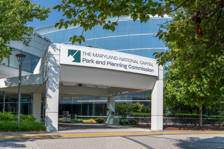 The M-NCPPC Largo Headquarters building at 1616 McCormick Drive.