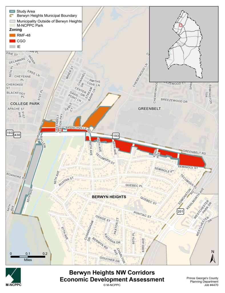 Berwyn Heights NW Corridors Economic Development Assessment Area Map
