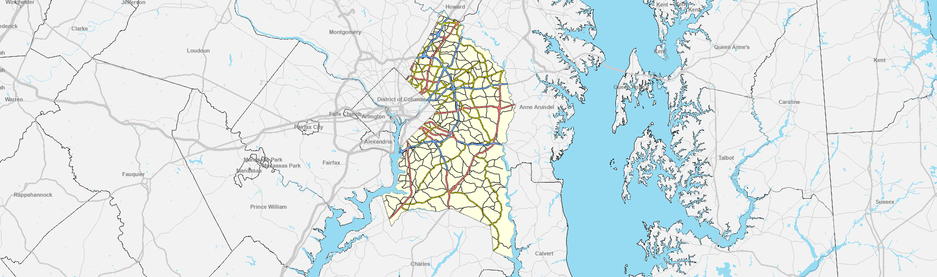 PGAtlas homepage with map of Prince George's County highlighted in yellow.