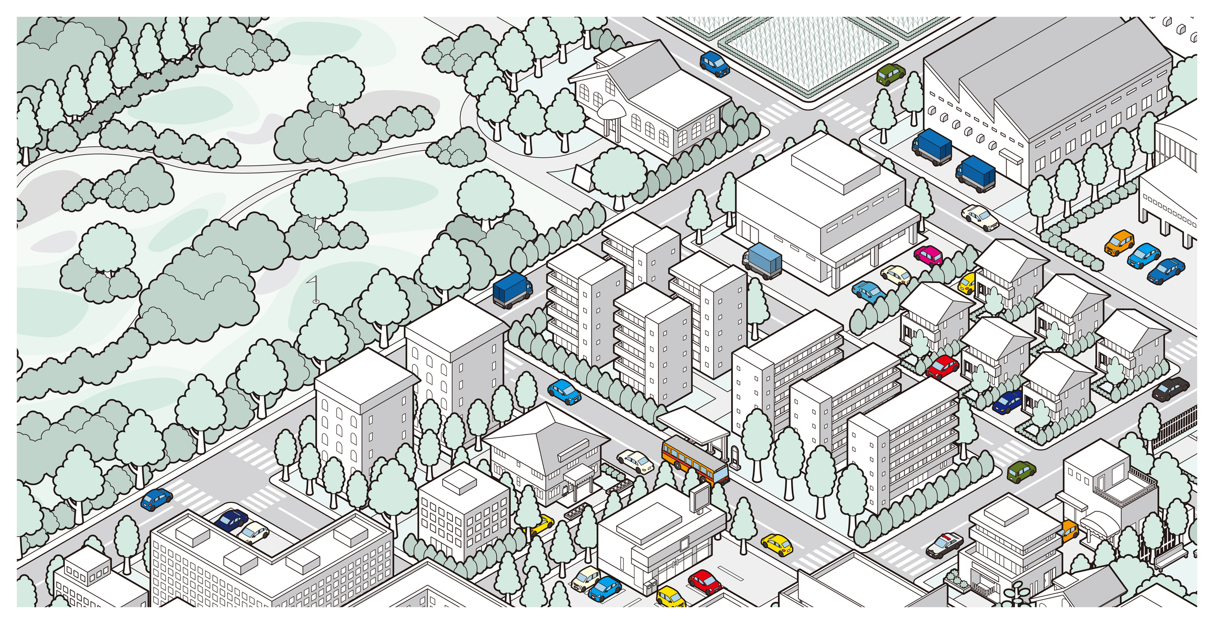 Vector illustration of Buildings and Park Space